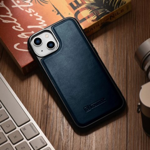 ICarer Leather Oil Wax etui pokryte naturalną skórą do iPhone 14 Plus niebieski (WMI14220719-BU)
