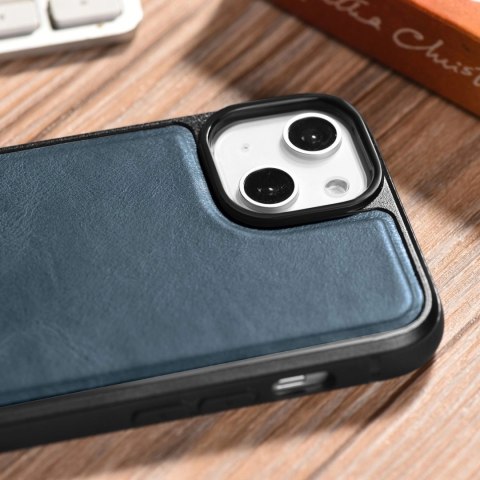 ICarer Leather Oil Wax etui pokryte naturalną skórą do iPhone 14 Plus niebieski (WMI14220719-BU)