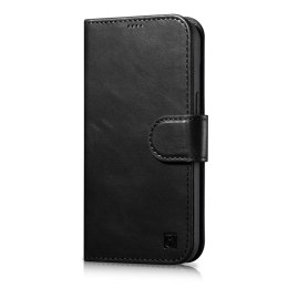 ICarer Oil Wax Wallet Case 2in1 etui iPhone 14 Plus skórzany pokrowiec z klapką Anti-RFID czarny (WMI14220723-BK)