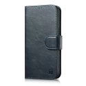 ICarer Oil Wax Wallet Case 2in1 etui iPhone 14 Pro Max skórzany pokrowiec z klapką Anti-RFID niebieski (WMI14220724-BU)