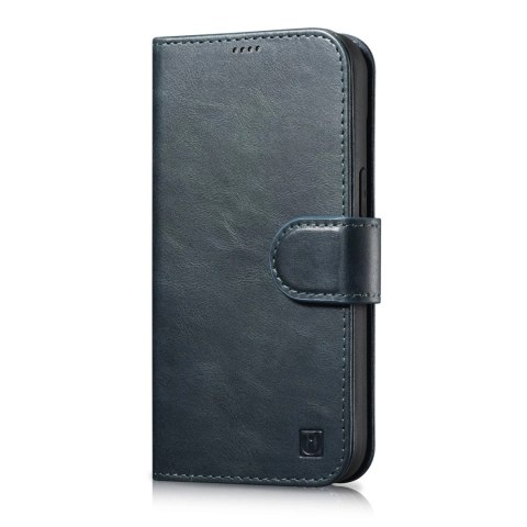 ICarer Oil Wax Wallet Case 2in1 etui iPhone 14 Pro Max skórzany pokrowiec z klapką Anti-RFID niebieski (WMI14220724-BU)