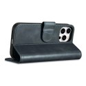 ICarer Oil Wax Wallet Case 2in1 etui iPhone 14 Pro Max skórzany pokrowiec z klapką Anti-RFID niebieski (WMI14220724-BU)