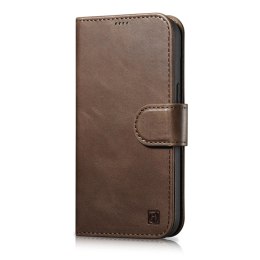 ICarer Oil Wax Wallet Case 2in1 etui iPhone 14 Pro skórzany pokrowiec z klapką Anti-RFID brązowy (WMI14220722-BN)
