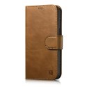 ICarer Oil Wax Wallet Case 2in1 etui iPhone 14 Pro skórzany pokrowiec z klapką Anti-RFID brązowy (WMI14220722-TN)