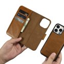 ICarer Oil Wax Wallet Case 2in1 etui iPhone 14 Pro skórzany pokrowiec z klapką Anti-RFID brązowy (WMI14220722-TN)