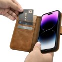 ICarer Oil Wax Wallet Case 2in1 etui iPhone 14 Pro skórzany pokrowiec z klapką Anti-RFID brązowy (WMI14220722-TN)