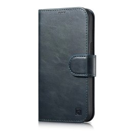ICarer Oil Wax Wallet Case 2in1 etui iPhone 14 Pro skórzany pokrowiec z klapką Anti-RFID niebieski (WMI14220722-BU)
