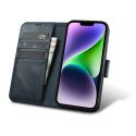 ICarer Oil Wax Wallet Case 2in1 etui iPhone 14 skórzany pokrowiec z klapką Anti-RFID niebieski (WMI14220721-BU)