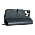 ICarer Oil Wax Wallet Case 2in1 etui iPhone 14 skórzany pokrowiec z klapką Anti-RFID niebieski (WMI14220721-BU)