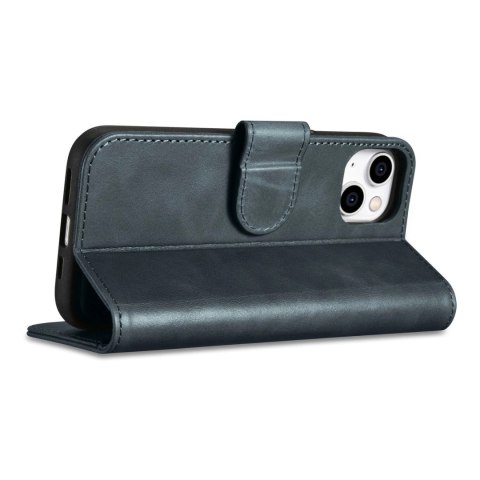 ICarer Oil Wax Wallet Case 2in1 etui iPhone 14 skórzany pokrowiec z klapką Anti-RFID niebieski (WMI14220721-BU)
