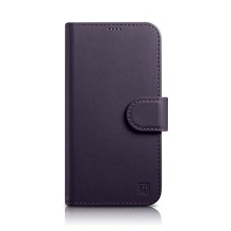 ICarer Wallet Case 2in1 etui iPhone 14 Plus skórzany pokrowiec z klapką Anti-RFID ciemnofioletowy (WMI14220727-DP)