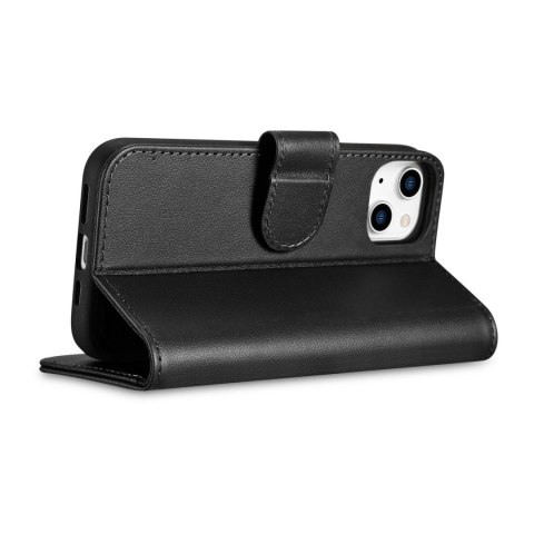 ICarer Wallet Case 2in1 etui iPhone 14 Plus skórzany pokrowiec z klapką Anti-RFID czarny (WMI14220727-BK)