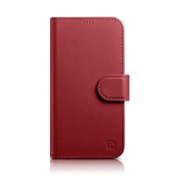 ICarer Wallet Case 2in1 etui iPhone 14 Plus skórzany pokrowiec z klapką Anti-RFID czerwony (WMI14220727-RD)