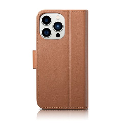 ICarer Wallet Case 2in1 etui iPhone 14 Pro Max skórzany pokrowiec z klapką Anti-RFID brązowy (WMI14220728-BN)