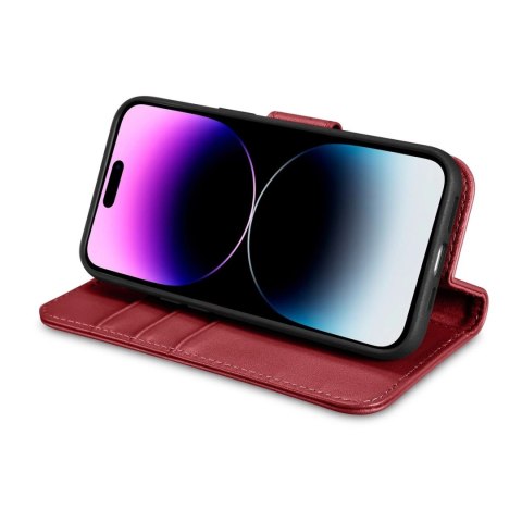 ICarer Wallet Case 2in1 etui iPhone 14 Pro Max skórzany pokrowiec z klapką Anti-RFID czerwony (WMI14220728-RD)