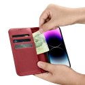 ICarer Wallet Case 2in1 etui iPhone 14 Pro Max skórzany pokrowiec z klapką Anti-RFID czerwony (WMI14220728-RD)