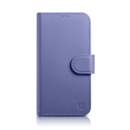 ICarer Wallet Case 2in1 etui iPhone 14 Pro Max skórzany pokrowiec z klapką Anti-RFID jasnofioletowy (WMI14220728-LP)