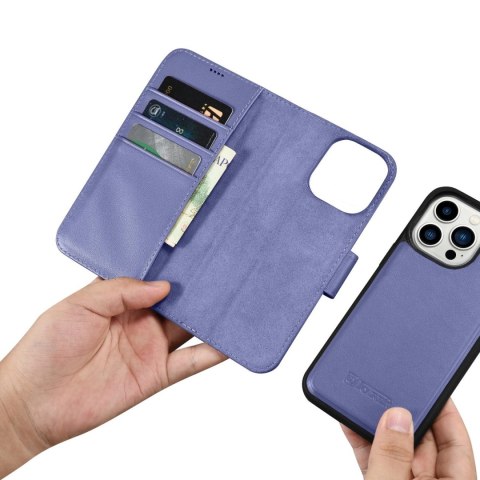 ICarer Wallet Case 2in1 etui iPhone 14 Pro Max skórzany pokrowiec z klapką Anti-RFID jasnofioletowy (WMI14220728-LP)