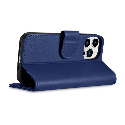 ICarer Wallet Case 2in1 etui iPhone 14 Pro Max skórzany pokrowiec z klapką Anti-RFID niebieski (WMI14220728-BU)