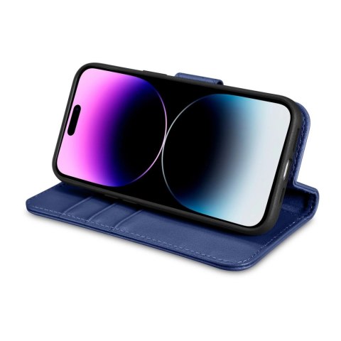ICarer Wallet Case 2in1 etui iPhone 14 Pro Max skórzany pokrowiec z klapką Anti-RFID niebieski (WMI14220728-BU)