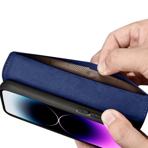 ICarer Wallet Case 2in1 etui iPhone 14 Pro Max skórzany pokrowiec z klapką Anti-RFID niebieski (WMI14220728-BU)