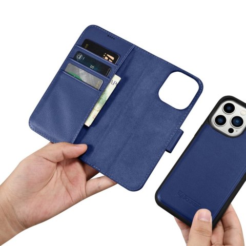 ICarer Wallet Case 2in1 etui iPhone 14 Pro Max skórzany pokrowiec z klapką Anti-RFID niebieski (WMI14220728-BU)