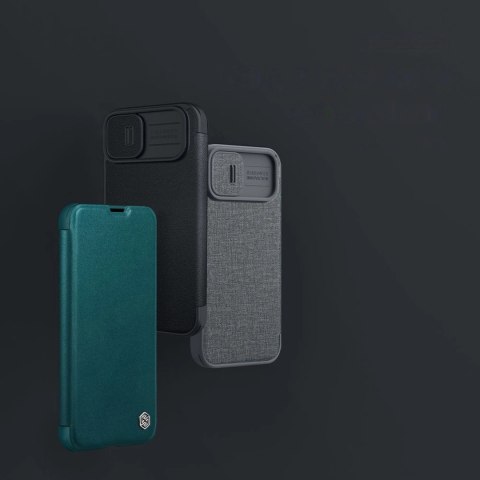 Nillkin Qin Cloth Pro Case etui do iPhone 14 Plus osłona na aparat kabura pokrowiec obudowa z klapką niebieski