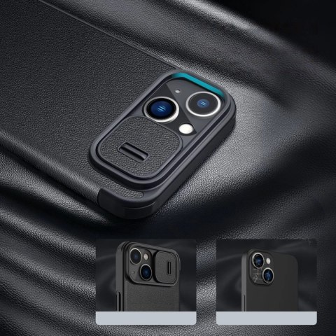 Nillkin Qin Cloth Pro Case etui do iPhone 14 Plus osłona na aparat kabura pokrowiec obudowa z klapką niebieski