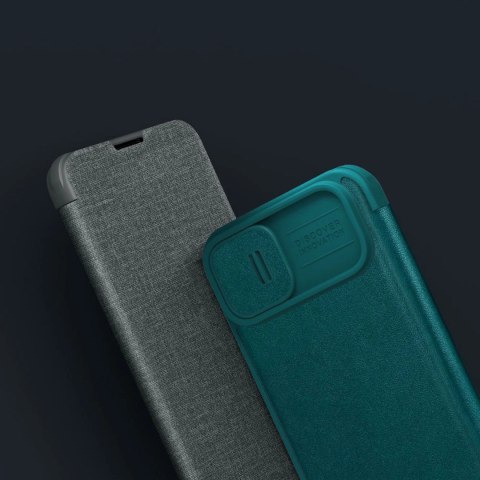 Nillkin Qin Cloth Pro Case etui do iPhone 14 Plus osłona na aparat kabura pokrowiec obudowa z klapką niebieski
