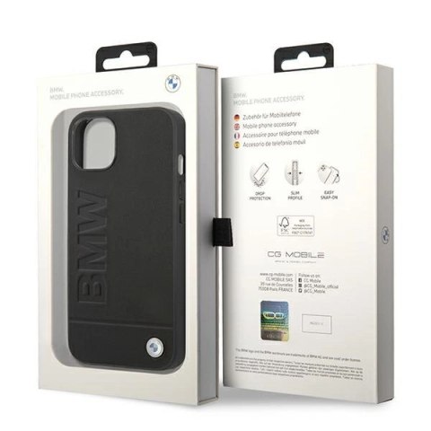 Etui BMW Leather Stamp na iPhone 14 Plus - czarne