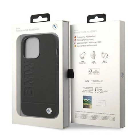 Etui BMW Leather Stamp na iPhone 14 Pro Max - czarne