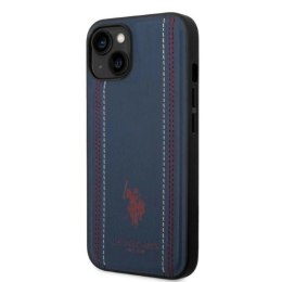 Etui U.S. Polo Assn. Leather Stitch na iPhone 14 Plus - granatowe