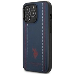 Etui U.S. Polo Assn. Leather Stitch na iPhone 14 Pro Max - granatowe