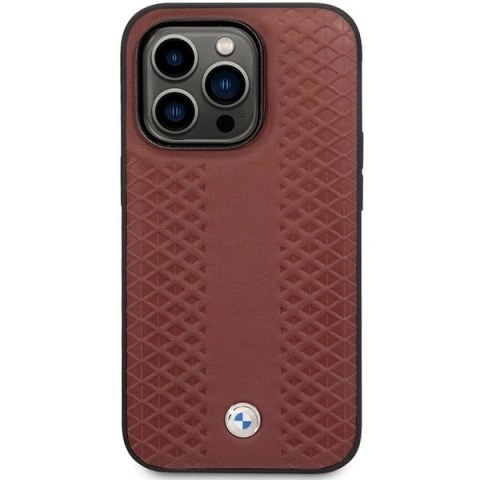 Etui BMW Leather Diamond Pattern na iPhone 14 Pro - burgundowe