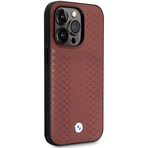 Etui BMW Leather Diamond Pattern na iPhone 14 Pro - burgundowe