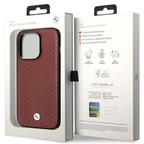 Etui BMW Leather Diamond Pattern na iPhone 14 Pro - burgundowe