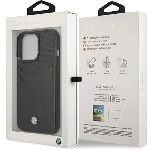 Etui BMW Leather Card Slot na iPhone 14 Pro - czarne