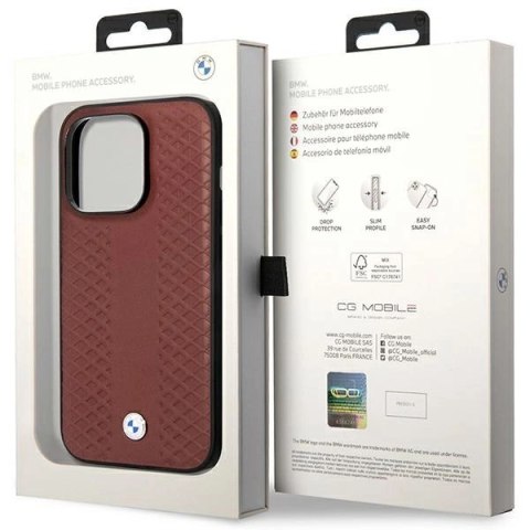 Etui BMW Leather Diamond Pattern MagSafe na iPhone 14 Pro Max - burgundowe