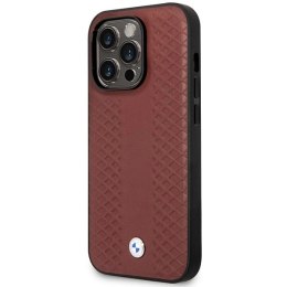 Etui BMW Leather Diamond Pattern MagSafe na iPhone 14 Pro - burgundowe