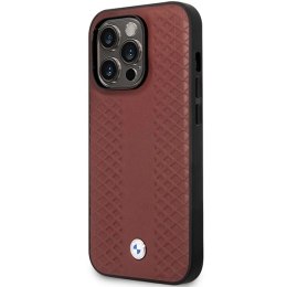 Etui BMW Leather Diamond Pattern na iPhone 14 Pro Max - burgundowe