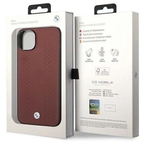 Etui BMW Leather Diamond Pattern na iPhone 14 - burgundowe