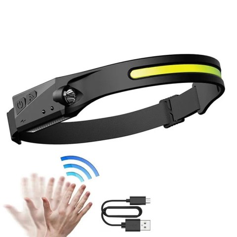 Latarka czołowa LED z czujnikiem ruchu IPX4 USB-C 1200 mAh - czarna