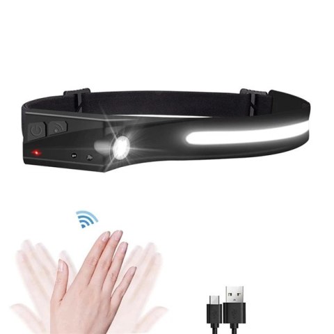 Latarka czołowa LED z czujnikiem ruchu IPX4 USB-C 1200 mAh - czarna