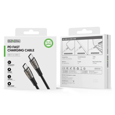 Kabel USB-C - USB-C Duzzona A6 65W 480Mb/s 1m - czarny