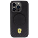 Etui Ferrari Carbon Metal Logo MagSafe na iPhone 15 Pro - czarne