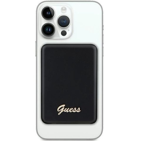 Powerbank indukcyjny Guess MagSafe Metal Script Logo 15W 5000mAh - czarny