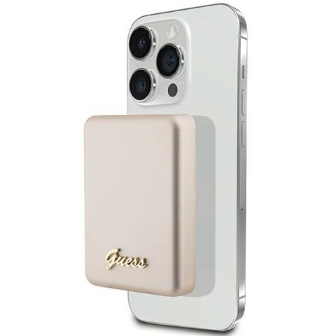Powerbank indukcyjny Guess MagSafe Metal Script Logo 15W 5000mAh - złoty