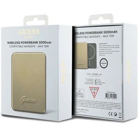 Powerbank indukcyjny Guess MagSafe Metal Script Logo 15W 5000mAh - złoty