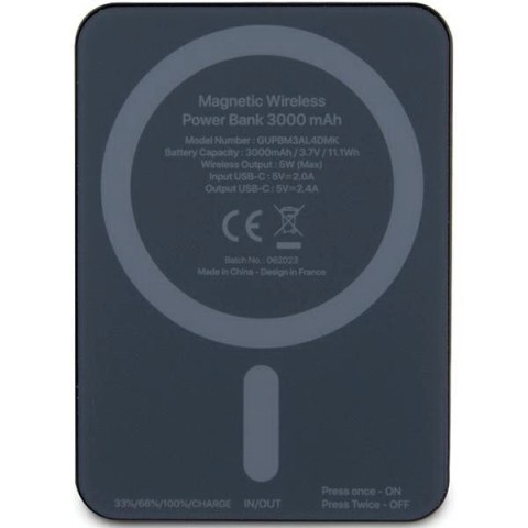 Powerbank indukcyjny Guess MagSafe Metal Script Logo 5W 3000mAh - czarny