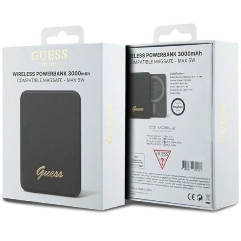 Powerbank indukcyjny Guess MagSafe Metal Script Logo 5W 3000mAh - czarny
